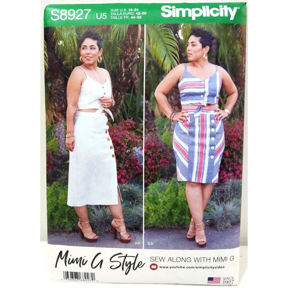 Simplicity Sewing Pattern 8927 womens Tie-front top skirt size 16-25 uncut facto